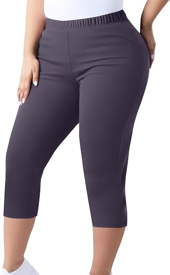 Capri Leggings for Women Plus Size Stretch Knee Length Pull On Capris Elastic Waist Casual Slim Fit Workout Pants