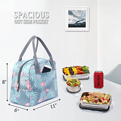 Diig Lunch Box For Women, Insulated Lunch Bags For Women, Large Cooler Tote For Work, Floral Reusable Snack Bag With Pocket, Sunflower Printing/Gray/Black/White (Flamingo) #TOP1