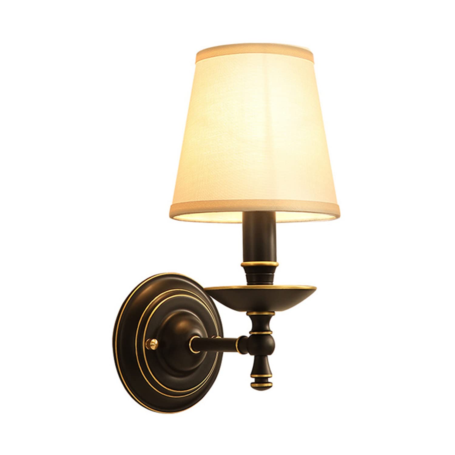 MESOVFCA Wall Sconce with White Fabric Shade, Wall Mount Vanity Lamp in Matte Black Finish Hardwired, Wall Sconce Light Fixture for Bedroom Bedside Living Room