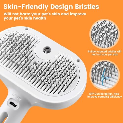 Image of Pet Steam Brush for Dogs & Cats | Self-Cleaning Grooming Comb with Water Spray, Anti-Static, Massage Bristles | Portable Pet Hair Remover for Long & Short Fur (Multicolor)