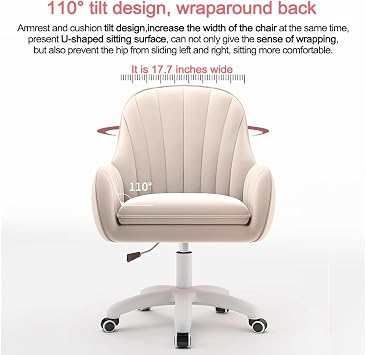 Home Office Chair Computer Chair with Mid-Back Upholstered Modern Tufted Computer Task Chair Swivel Height Adjustable Velvet Accent Chair(White).
