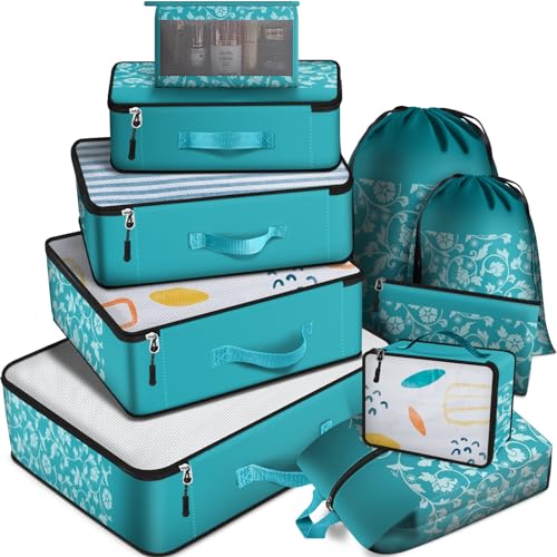 ExploreBliss 10 Set Packing Cubes for Suitcases, Packing Cubes for Travel Accessories, Luggage Packing Organizers for Travel, Suitcase Organizer Bags Set, Travel Essentials for Luggage, Green