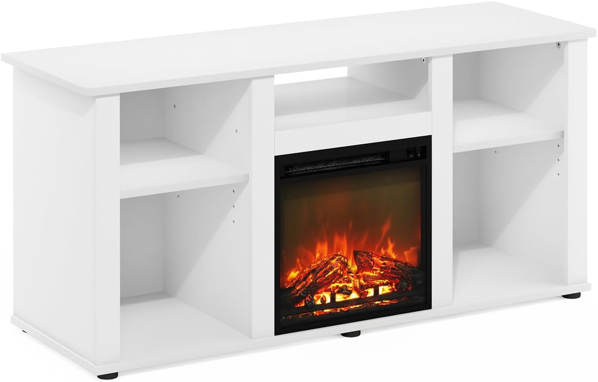HomeStock Modern Fireplace TV Stand - 55 Inch TV Entertainment Center with Storage - Solid White Media Console