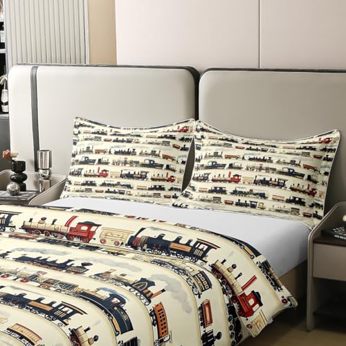 Housse de couette train 135x200 cm en coton rétro pour lit enfant - 5