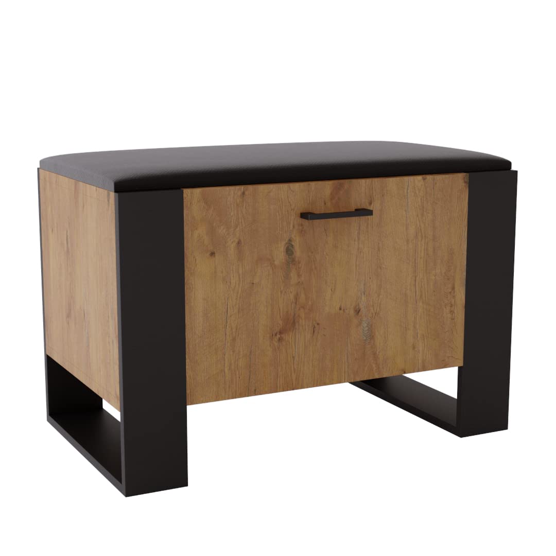 MRBLS Armoire à Chaussures Avec Banc KARO - Design Moderne, Rembourré, Chêne Rétro Noir Mat, Capacité 27kg