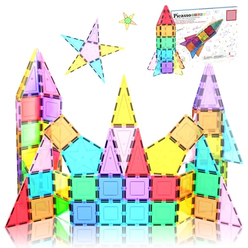 PicassoTiles Magnetic Building Block Rocket Booster Theme Set Magnet Construction Toy Educational Kit Engineering STEM Learning Playset Child Brain Development Stacking Blocks Playboard PT32