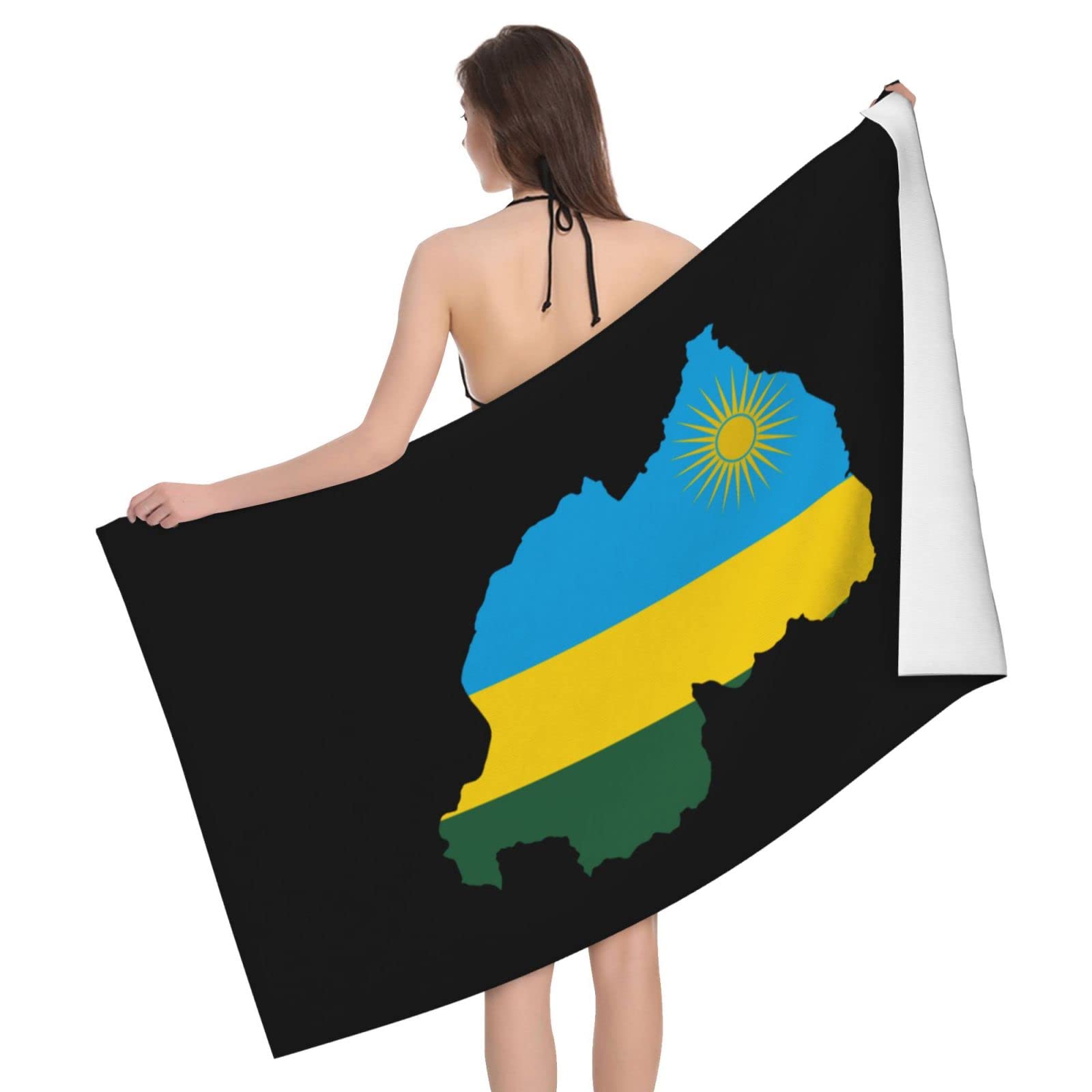 Lsjuee Rwanda Flag Map Microfiber Beach Towel Absorb Water Quick Dry Bath Towel, for Beach, Swimming Pool, Camping