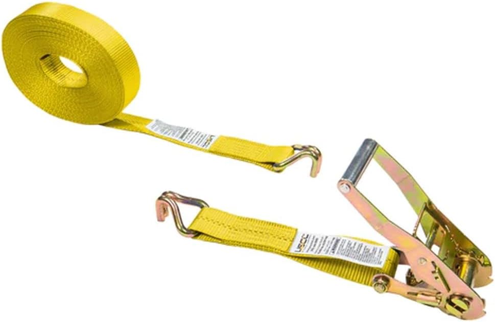 Zeluga 11-182 2in. x 27ft. Heavy Duty 10,000 LBS Capacity Ratcheting Tie Down with Double R15 J-Hook, Yellow