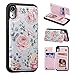 UEEBAI Wallet Case for iPhone XR with Card Holders, PU Leather Cover Kickstand RFID Blocking Double Magnetic Clasp Rilievo Flower Shockproof Flip Case for Women Girls - Purple Rose