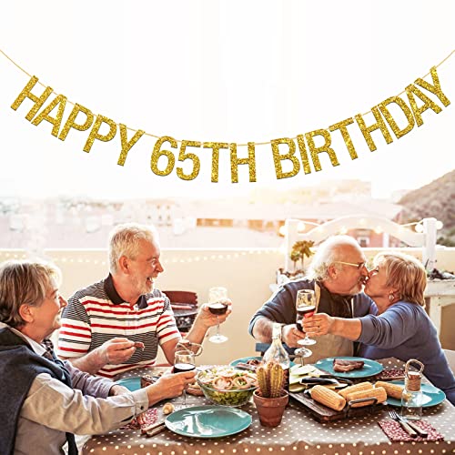Innoru® Happy 65Th Birthday Banner Gold Glitter Letters Hang Bunting - 65Th Birthday Party Decorations Supplies #TOP2