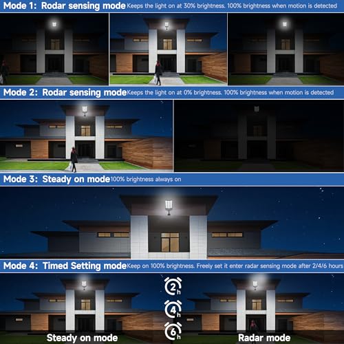 Oneluner Solar Lights Outdoor Waterproof, 6500K Dusk to Dawn Solar Street Light Motion Sensor with Remote, LED Security Flood Light for Outside Garden Yard Path, Oudoor Parking Lot Lights, 4PACK — view 3