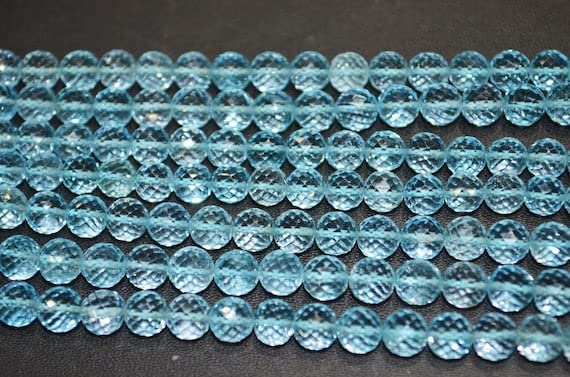 LKBEADS Finest Sky Blue az Round Faceted,6.5-7 mm, 8 inch Strand