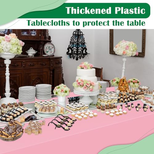 Image of Pink 14 Pack 54 x 108 Inch Plastic Tablecloths, Disposable Rectangle Tablecloth, Party Table Cover Plastic Table Cloth