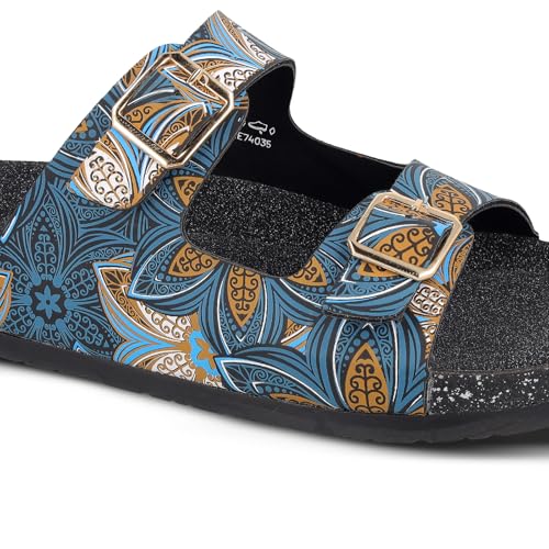 Image of WALKAROO Women's Fashion Sandals|Printed Dual Strap Design,Cushioned Insole, Lightweight PU Sole|Fashion,Trendy,Stylish Slip-On Comfort Sandals | WLE74035