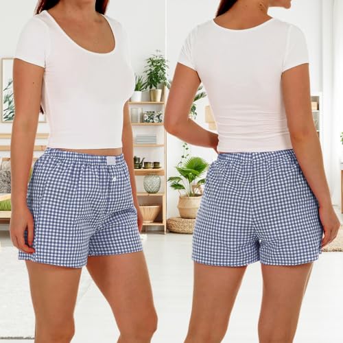 3 Pack Women's Boxer Shorts, Casual Summer Pajama Gingham Shorts Sleep Plaid Pants Lounge Y2k Beach Bottoms 20252