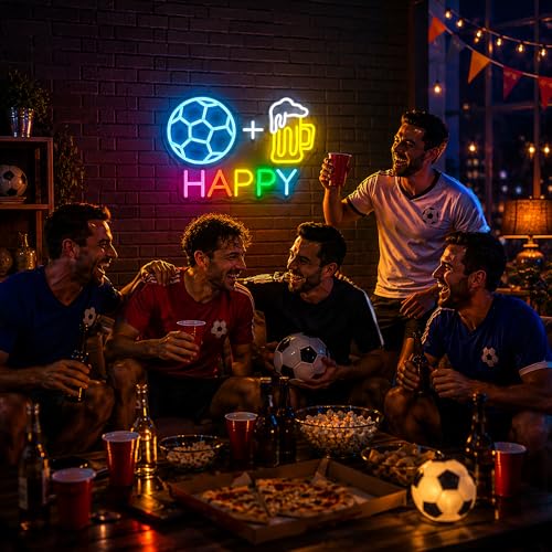 Image of Neon Sign, Soccer Neon Signs for Wall Decor LED Signs Neon Light | Soccer Neon Sign for Fans, Sports Themed, Bedroom, Man Cave, Gaming Room Decor, Boys Gift, Dimmable, USB Powered