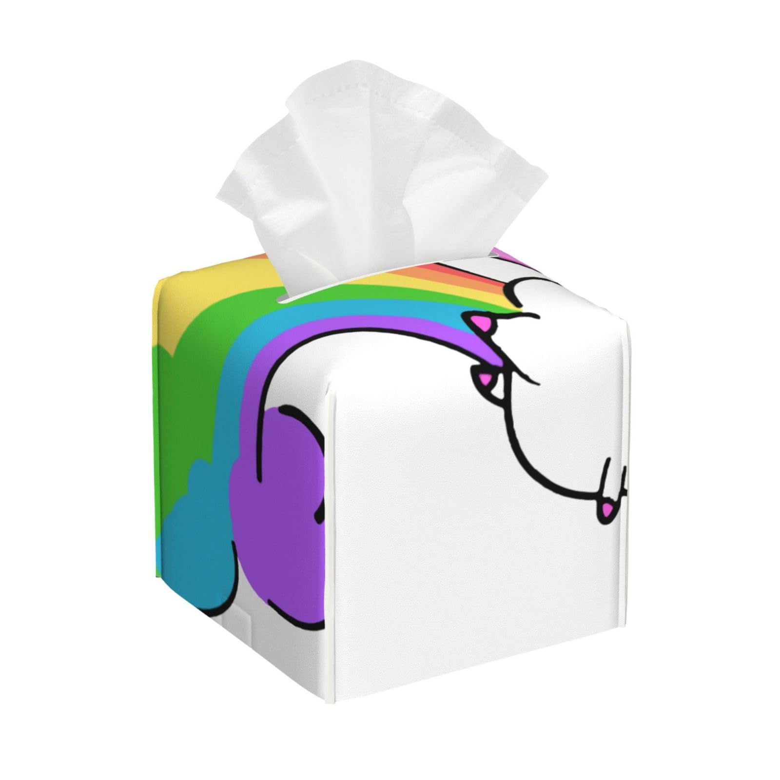 Fart Rainbow Unicorrn Square PVC Tissue Box Cover Modern Decorative Holder for Bathroom Vanity