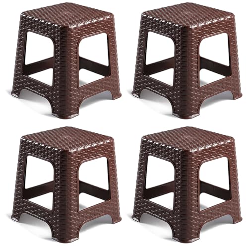 AC - Pack de 4 Taburetes Rattan de plástico - Fabricado en España - Diseño Efecto Mimbre hogar o el Trabajo - 33 x 32 x 32 cm - Color Wengue