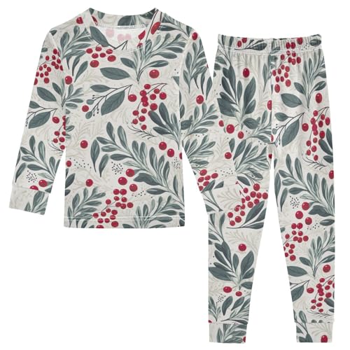 SPRIPORT Christmas Mistletoe Leaves Soft Comfy Pajama Set Sleepwear Cotton 2 Piece Pjs Set Long Sleeve Top and Pants 18M Multicolor