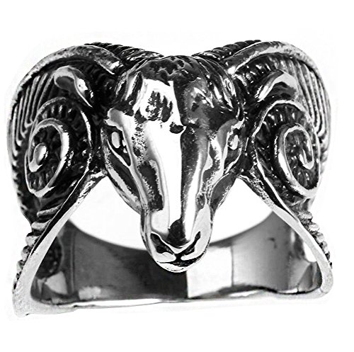 HIJONES Men s Stainless Steel Vintage Silver Tone Goat Head Gothic Biker Ring Punk Style Size 10