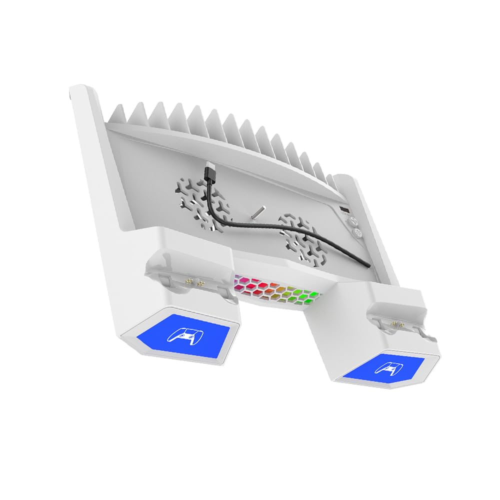Soporte de refrigeración Vertical para PS5 Slim, Base de Carga de Doble Mando, Base de disipación de Calor con Colgador de Auriculares y Soporte de Almacenamiento de Discos