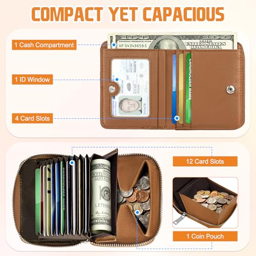 Image of HUANLANG Mens Wallet RFID Blocking Multi Card Holder Wallets for Men Bifold Wallet with Zipper Small Men's Leather Wallet