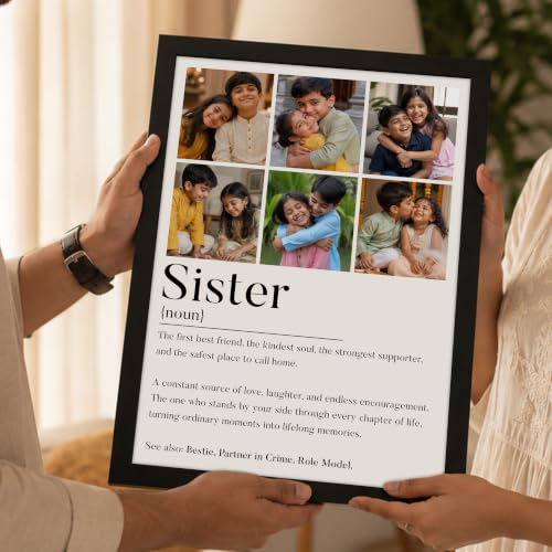 Image of Art Street Personalized Gift for Father, Dad Photo Frame | 6 Image Collage with Custom Text, Customized Photo Frame for Sister Rakhi, Wall Decor for Bedroom Living Room, A4 Size 8x12 Inch