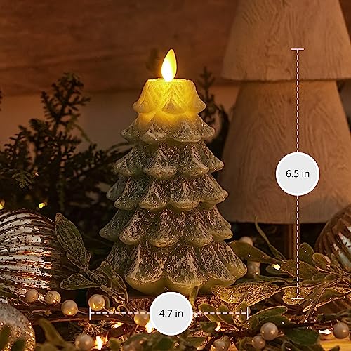 Image of Luminara Christmas Tree Flameless LED Candle, Green 4.7 inch x 6.5 inch, Moving Flame Battery Operated Timer, Holiday Decor, Glitter Snow Finish Safe