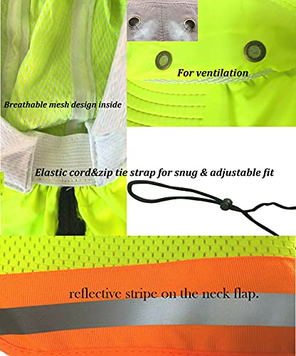 Men Women High Visibility Reflective Sun Hat With Neck Flap Wide Brim Boonie Hat Bucket Cap (1Pc Neon Lime) #TOP3