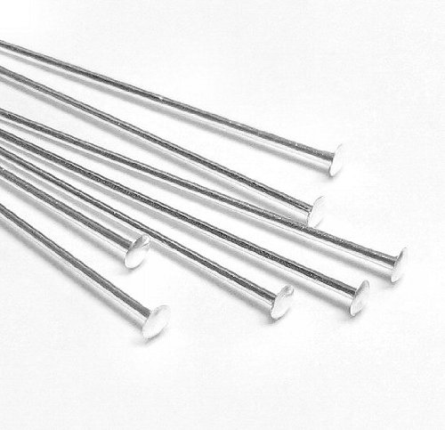 50 pcs .925 Sterling Silver Flat Head Pin Headpins 1.2mm Head Pins 26ga 26 Gauge 1'' for Pearl Pendant Earring Necklace/Jewelry Making Findings DIY/Bright