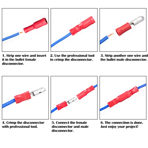 Airic Bullet Connectors Male/Female Kits 100Pcs 22-16Awg Wire Connectors Red Pvc Insulated Copper Core Quick Splice Bullet Butt Terminals #TOP4