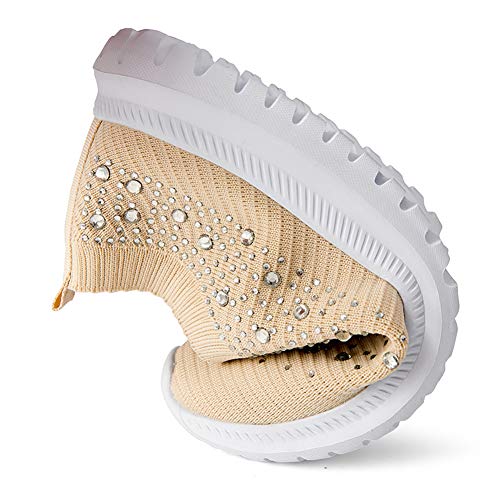 Image of GOSPT Women's Mesh Sport Shoes Rhinestone Glitter Slip On Ballroom Jazz Latin Dance Sock Sneakers