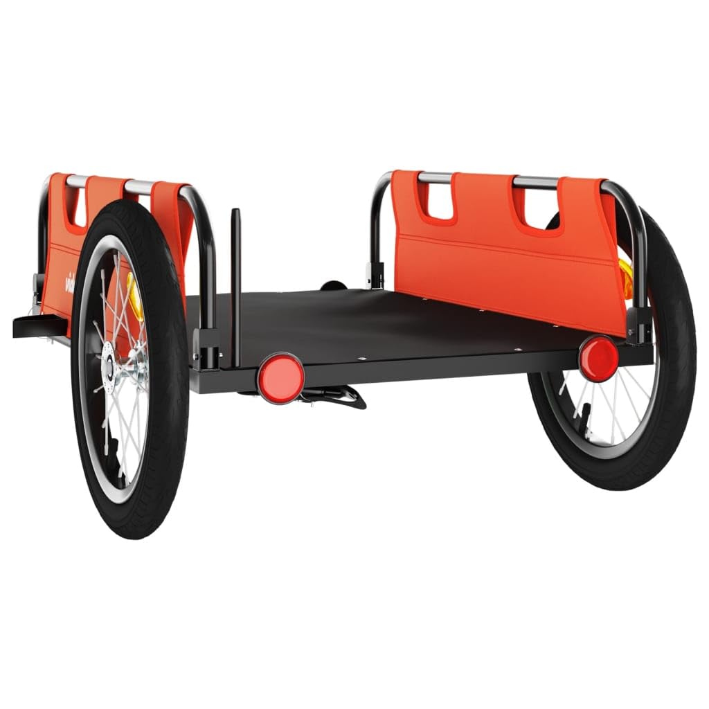 Remolque de bicicleta naranja de tela Oxford y hierro con recubrimiento en polvo, 126 x 63 x 36 cm, 45 kg, con reflector y bandera de seguridad para transporte, compras y uso al aire libre