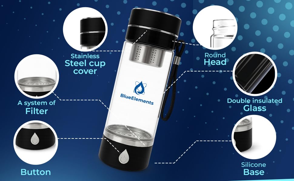 2025 Portable, Rechargeable Glass Hydrogen Water Bottles Generator – SPE/PEM Ionizer | Molecular Hydrogenated Water in 3 Min | Ionized Hydrogen Water Bottle Machine for Home, Office, Gym, Travel - Image 6