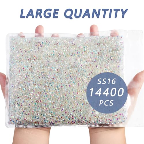 Image of Beadsland Flatback Rhinestones Bulk,14400pcs Crystal Rhinestones for Nails Crafts Clothes DIY Decoration, Transparent AB, SS16, 3.8-4.0mm | Flatback Glass Gems for Nails Crafts Clothes DIY Decoration, Glue Fix, 3.8-4.0mm,without Silver Backing