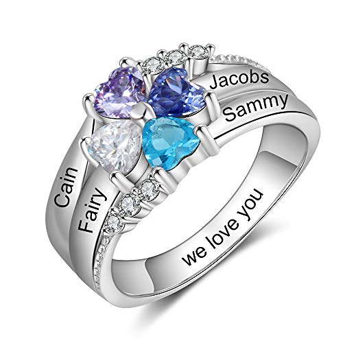 Personalized Mother Rings with 4 Simulated Birthstones Rings for Women Mothers Days Rings