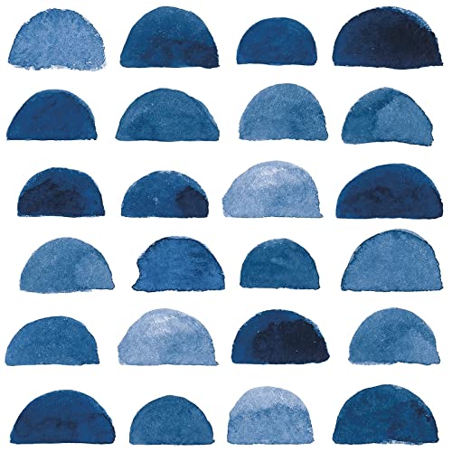 Image of HAOKHOME Watercolor Brush Strokes Scallop Boho Peel and Stick Wallpaper Removable Indigo Blue/White Vinyl Self Adhesive Mural 17.7in x 9.8ft