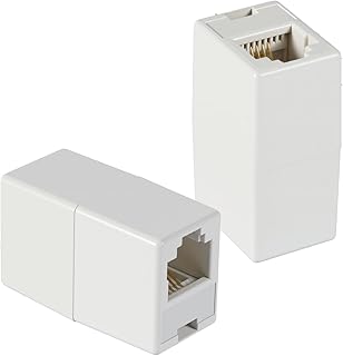 2Pcs RJ11 Coupler Phone Line Connector 6P4C Inline Telephone Line Adapter Female to Female for Landline Phone Telephone (White)