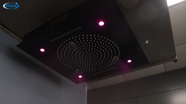Sistema de ducha termostática de cuerpo entero Enga con LED y jets corporales, cabezal de 20 pulgadas con 3 funciones (lluvia, niebla, cascada), juego de grifería de ducha de lujo en negro mate miniatura 7