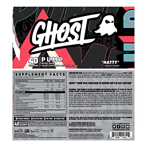 Ghost FG-PUMP-V2-NA40 Nitric Oxide Powder, Natty - 40 Servings - Sugar & Stim-Free Pre-Workout Supplements thumb #1