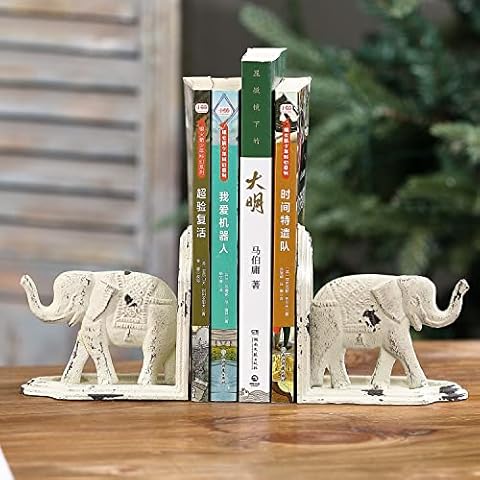 GUSUWOD Cast Iron Elephants Book Ends, 1 Pair Bookends Cover