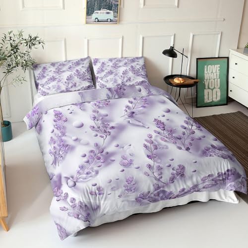 Housse de couette 260x240 violette microfibre infroissable style rustique - 5