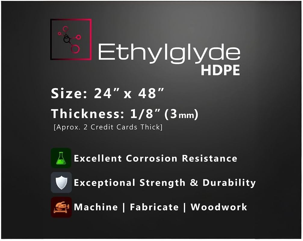 Black HDPE Sheet. Starboard Texture, Marine Board, Cutting Board, High Density Polyethylene Plastic Sheet, DIY Project Material. Nominal Cut +(-) 1/8". Fabricated in USA. 24" x 48" (1/8" Thick)