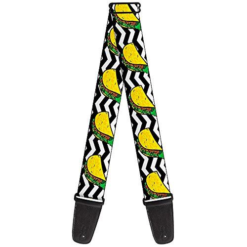 Image of Buckle-Down GS-W32096 Guitar Strap - Taco /Chevron Black /White - 2 inch Wide - 29-54 inch Length