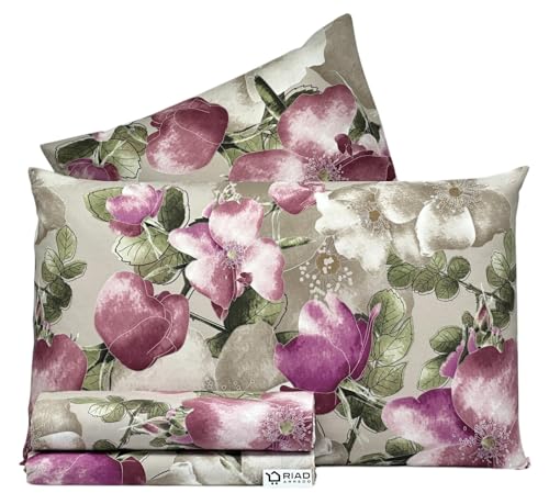 Riad Arredo Set Lenzuola Matrimoniale 100% Cotone Percalle Italiano - Completo Letto Morbido Mano Delicata Made in Italy (Vienna Tortora)