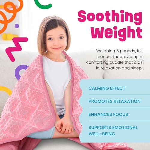 5lb Child's Weighted Blanket - Kids Weighted Blanket 5 Pounds (36" x 48") - Cute Dotted Texture Sensory Blanket - 5 lbs Weight Blanket for Kids Ages 4 to 7 - Machine Washable, Travel Friendly (Pink) - Image 5