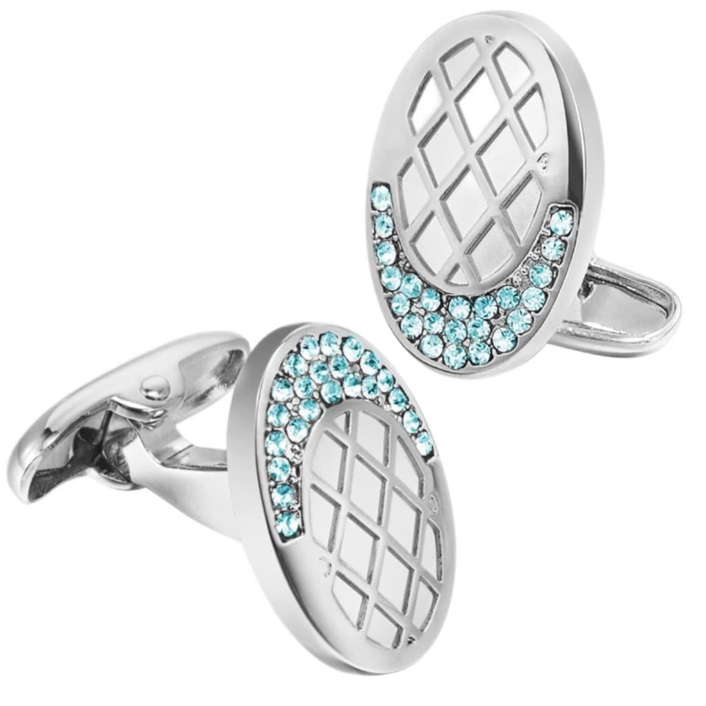 Gemelli per Camicia Francese da Uomo Nuovi Gemelli ovali con Cristalli Imitazione rodio/Oro Accessori da Sposa (Colore : D, Dimensioni : 17.4 * 11.7mm) (Argento 17.4 * 11.7mm)