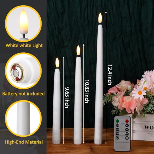 Image of Tuanse 100 Pcs Flickering Flameless Taper Candles Bulk LED Battery Operated Realistic Flame Effect with Remote & Timer Safe No Fire Wax Drip Candles for Wedding Church Home Decor (9.65 inch,White)