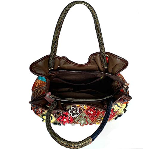 Women’s Multicolor Floral Shoulder Bag Genuine Leather Patchwork Colorful urses3