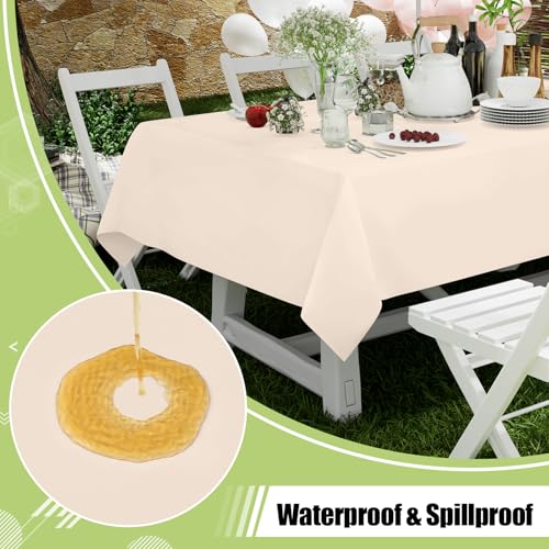Image of Smiry Disposable Table Cloth 3 Pack, 54 x 108 Inch Waterproof Plastic Tablecloth, Decorative Rectangle Table Covers for Party, Birthday, Picnic, Ivory